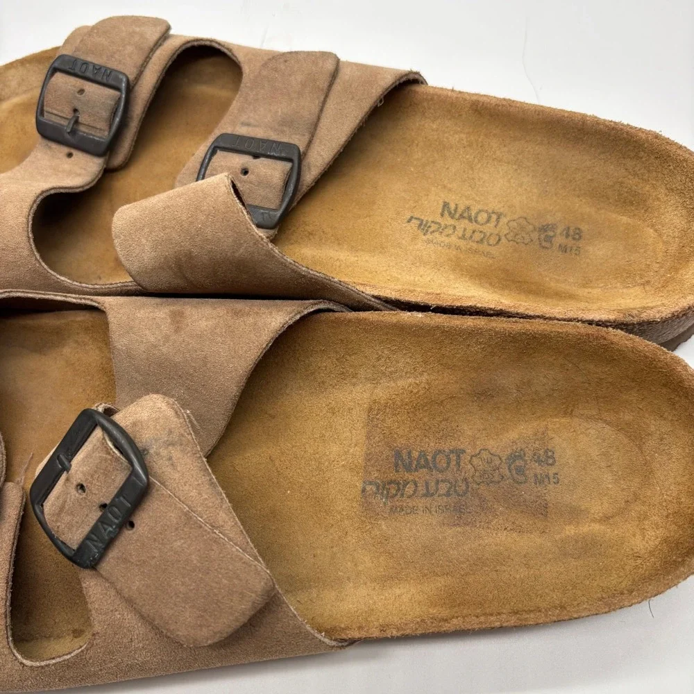 Naot Santa Barbara Mens Brown Suede Leather Double Buckle Slide Sandals 48 US 15